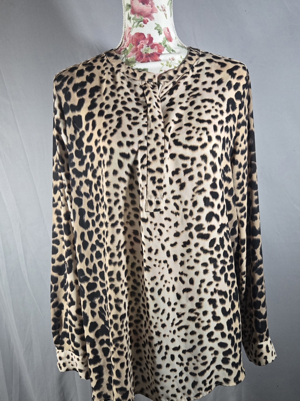 Apt. 9 Leopard-Print Tie-Neck Tunic - Beige and Black